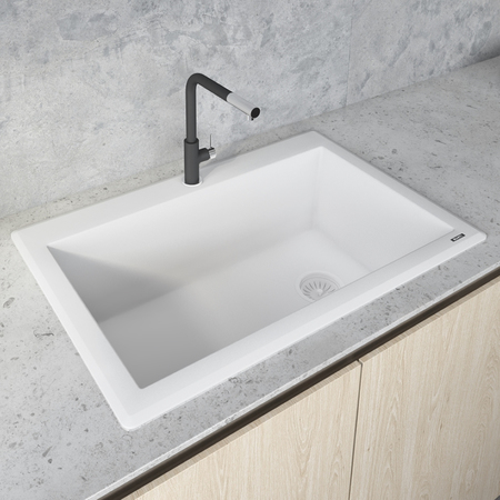 Ruvati 33"x22" Dual-Mnt Granite Composite Sgl Bowl Kitchen Sink, Wht RVG1033WH